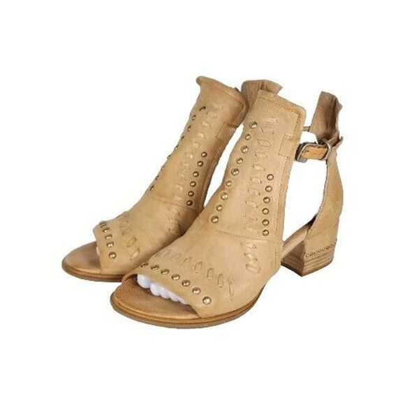 A.S. 98 Women's Markie EU38 US7,5 Tan Leather Studded Whipstitch Booties Sandals - Picture 1 of 13